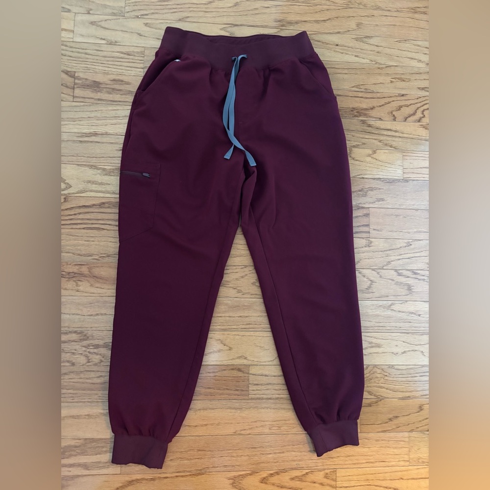 Figs Burgundy Zamora High Waisted Jogger Scrub Pants